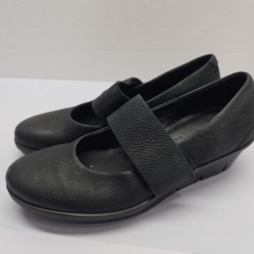 ECCO Felicia Black Leather Mary Jane Wedge Shoes 28604302001 Size 38 US 7-7.5 - Picture 2 of 10
